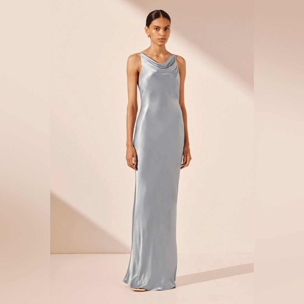 Shona Joy La Lune High Neck Cowl Maxi Dress - Powder Blue